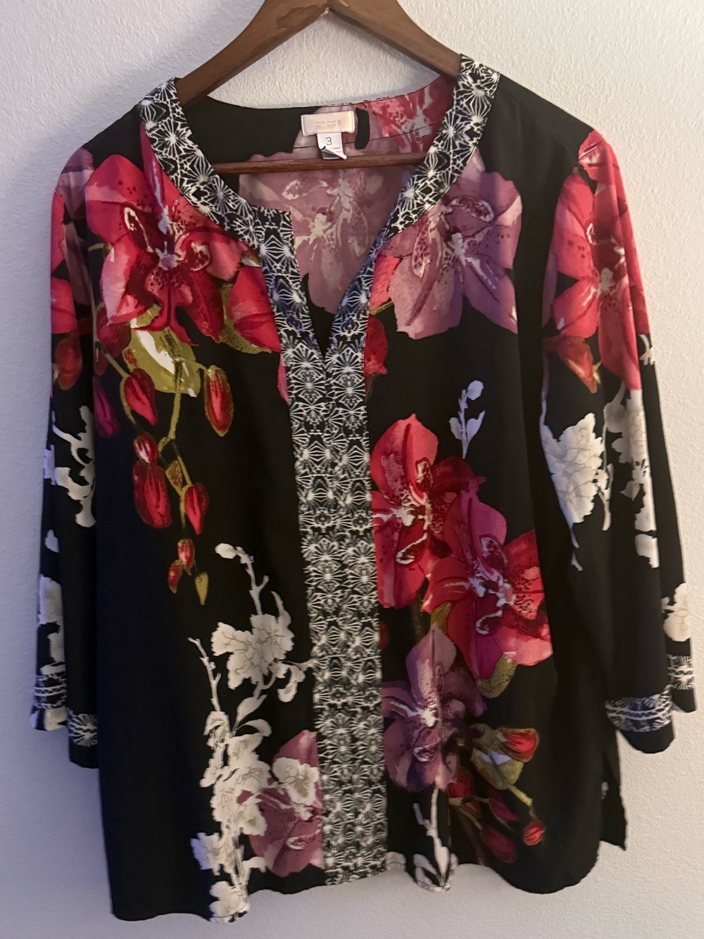 Chico's Black Tunic with Pink & Purple Floral Print